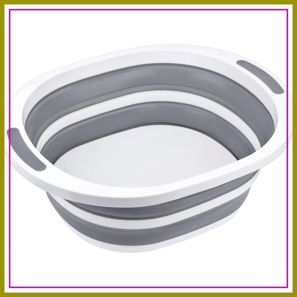 

Collapsible Dishpan 7.5L Plastic Sink Dish Basin with Cutting Board Foldable Food Tub for Camping BBQ Portable Space Saving Gray