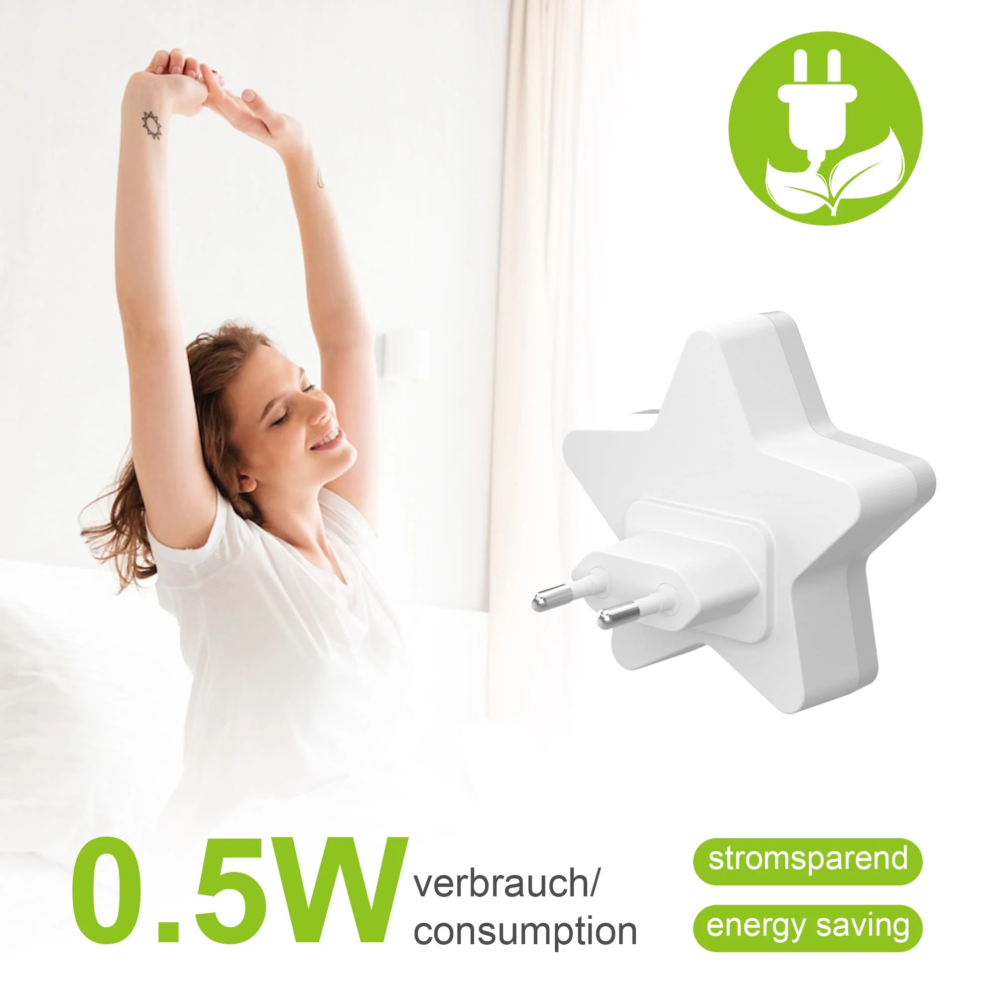 Veilleuses en forme d'étoile capteur de lumière LED veilleuses brancher marche/arrêt automatique pour enfants chambre escalier couloir tête de lit lampes de nuit