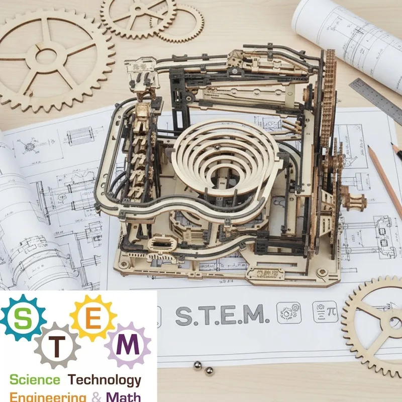 Chriyungel 3D en bois marbre course Puzzle bricolage modèle de construction Kits boule roulante piste casse-tête jeu cadeau pour adultes adolescents enfants