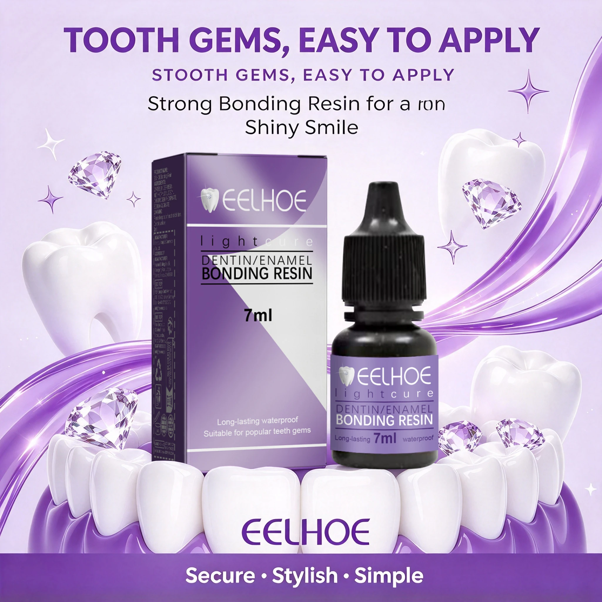 Professional Lightcure Tooth Gem Glue Dental Bonding Resin Waterproof Long-Lasting Adhesive for Crystals & Gems DIY Jewelry Kit