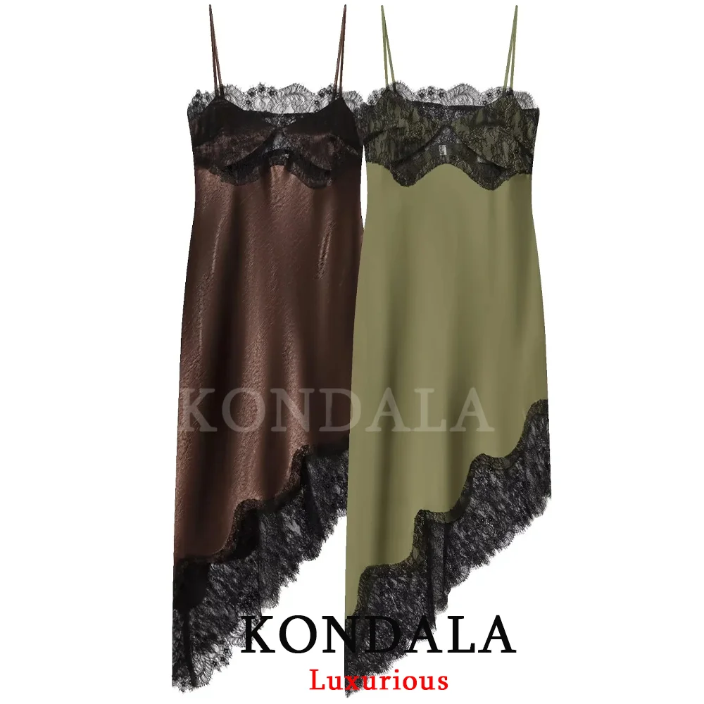 KONDALA Elegancka, seksowna i szykowna sukienka damska typu cami, patchworkowa, asymetryczna, bez rękawów, zapinana na zamek, nowa moda, sukienka wiosenna 2026