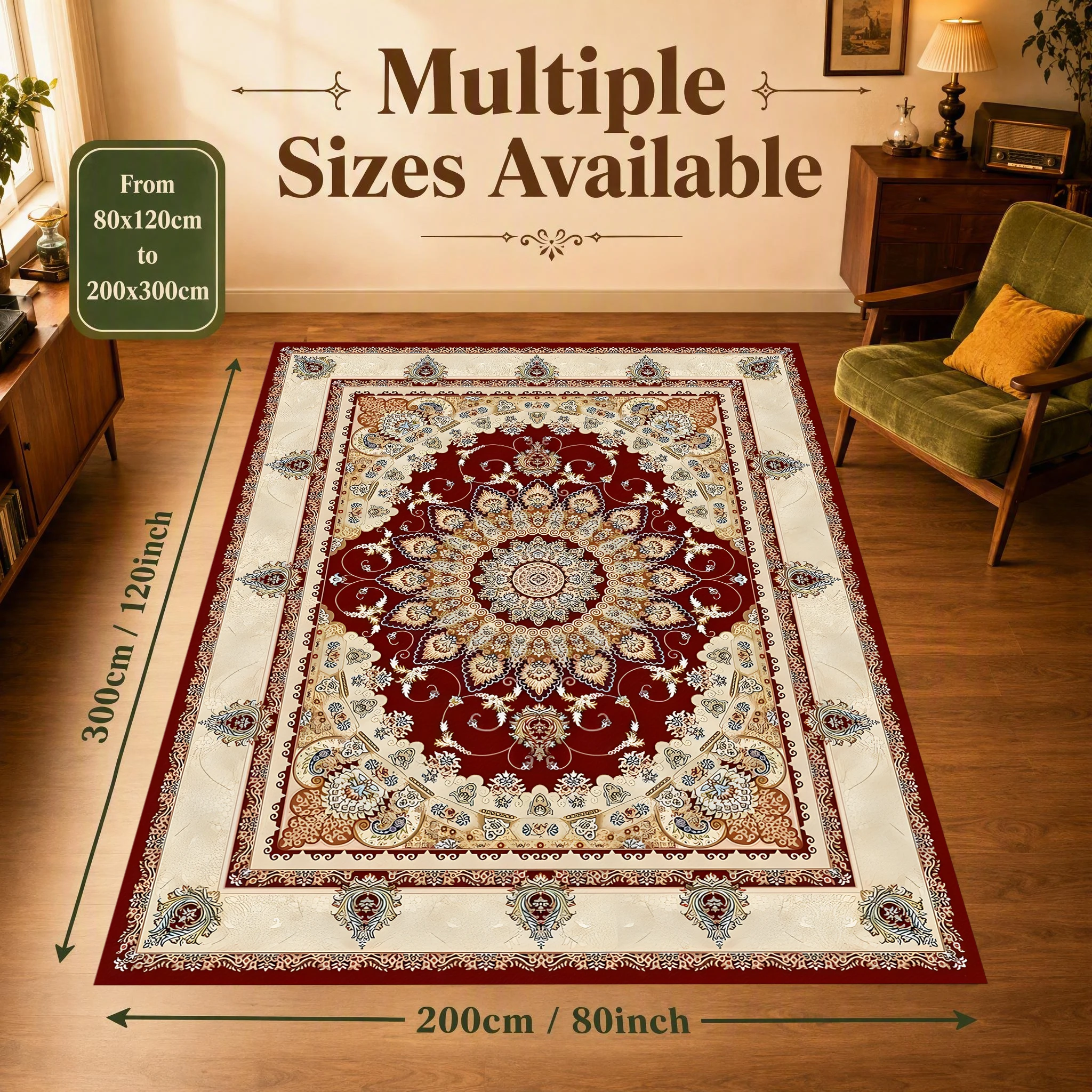 2D Carpet with Retro Persian Rosette Pattern in European Light Luxury Style for Living Room, Bedroom, and Coffee Table