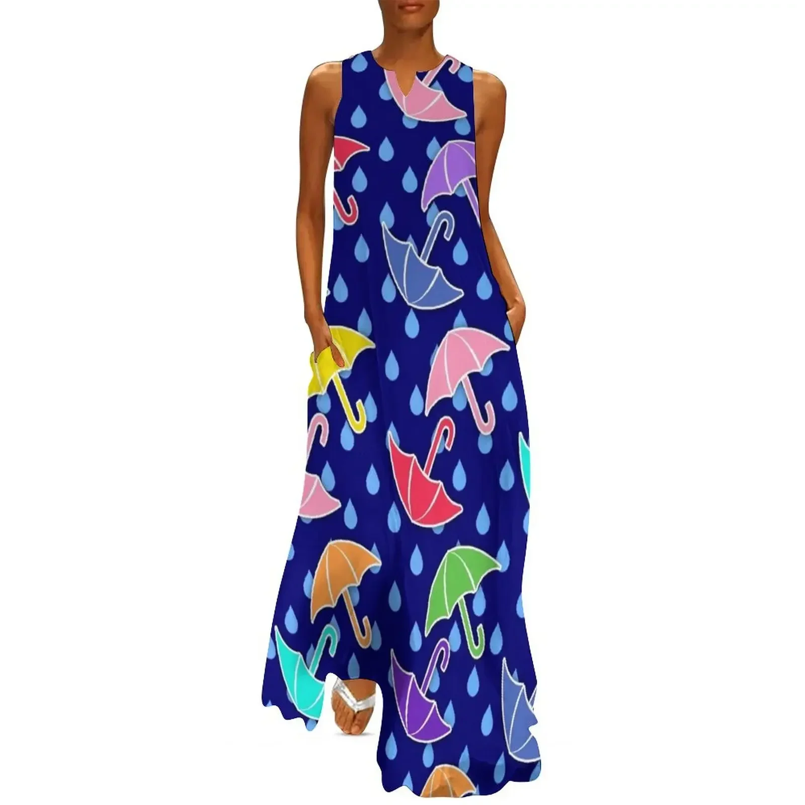 

Umbrellas and Raindrops Colorful Pattern Long Dress Party dresses women dresses dresses for prom dress women summer Dress