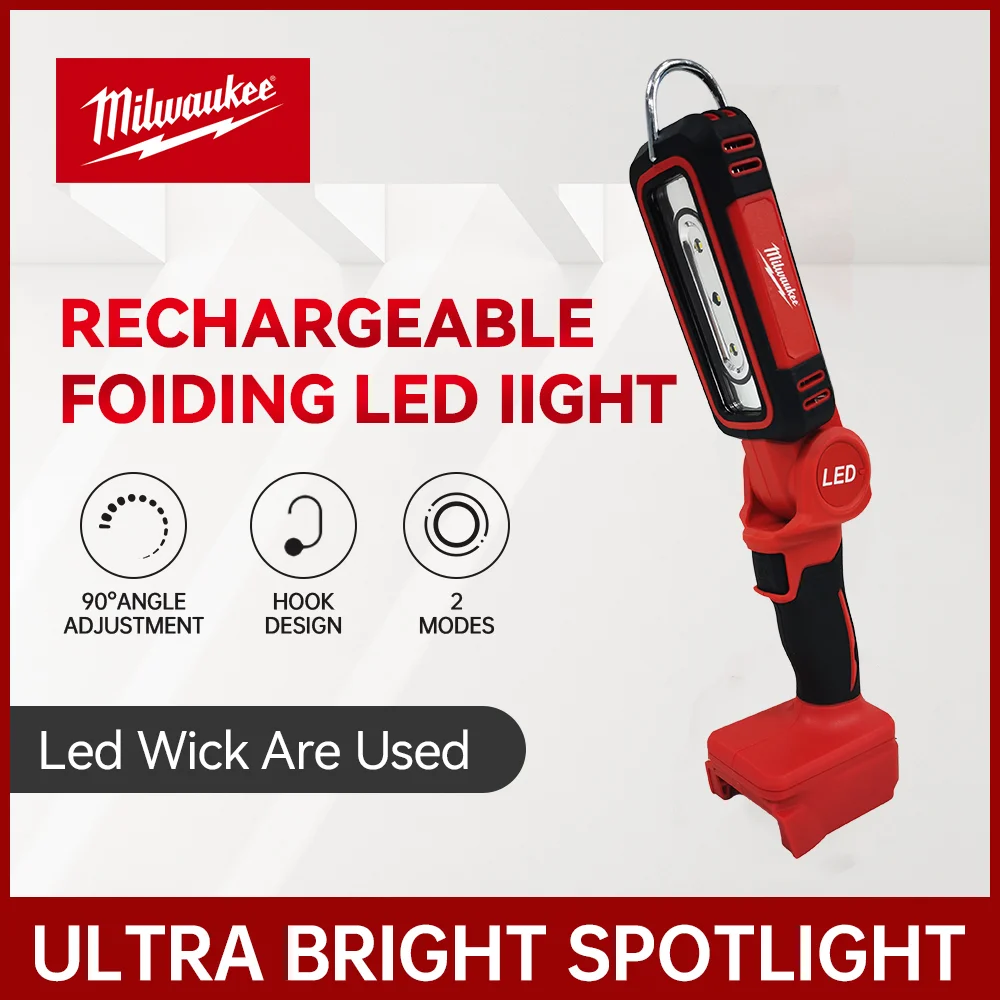 Milwaukee Electric LED Work Light 90° Folding Rechargeable 18V Battery Multifunction Camping Lamp Portable Bright Spotlight