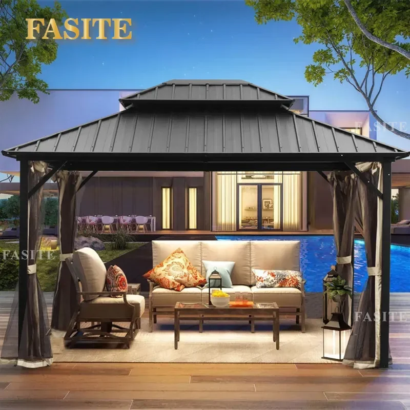 For European Style Villa Courtyard Aluminum Alloy Outdoor Gazebo Garden Terrace Shading Rainproof Leisure Pavilion Wholesale