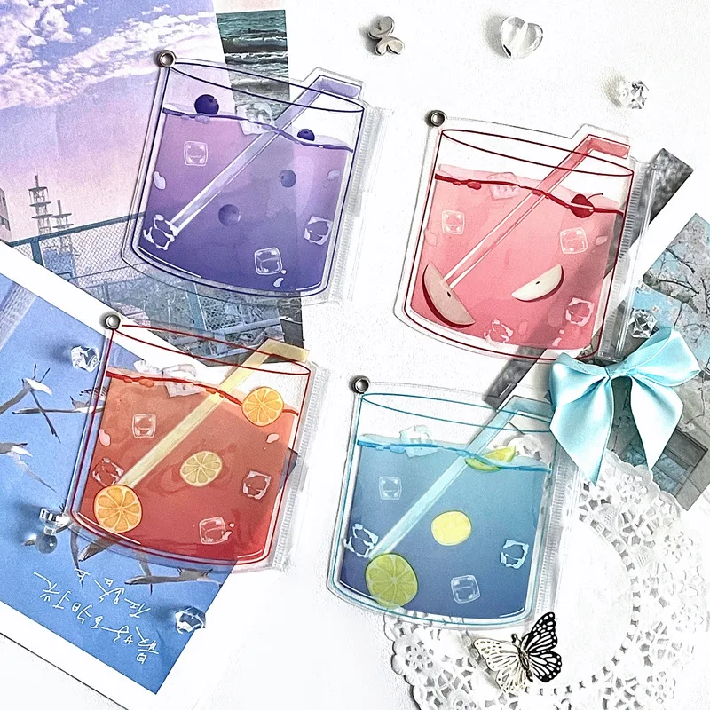 Summer Drink Theme Badge Sleeve, Gumi Storage Pouch, 2D Anime Display Pendant, Button Pin Protector Bag for Collectible Gumi