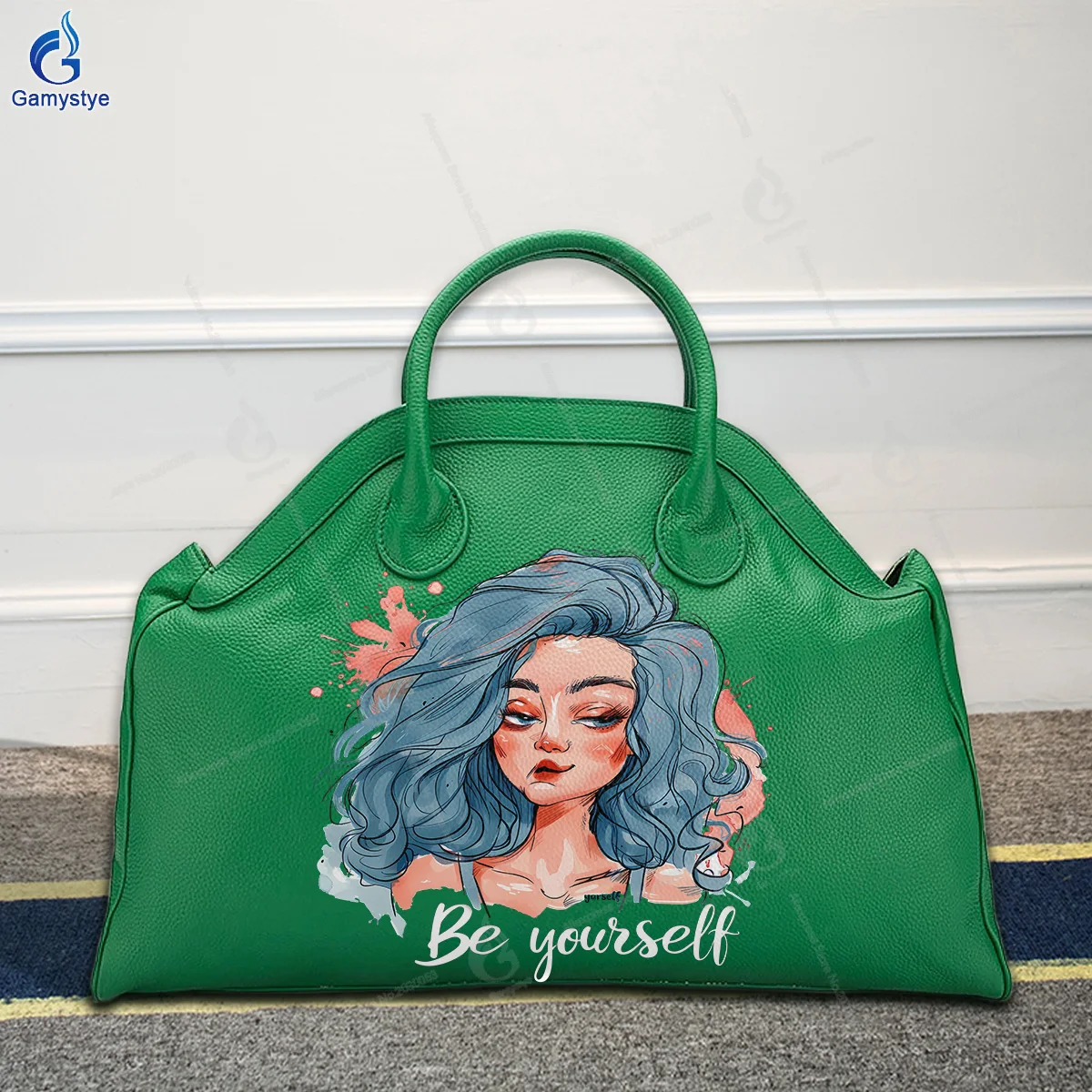 Graffiti Artisc Printed A woman with blue hair Bags Women'S Fashion Bags Luxury Designer Brands Messenger Bag Genuine Leather