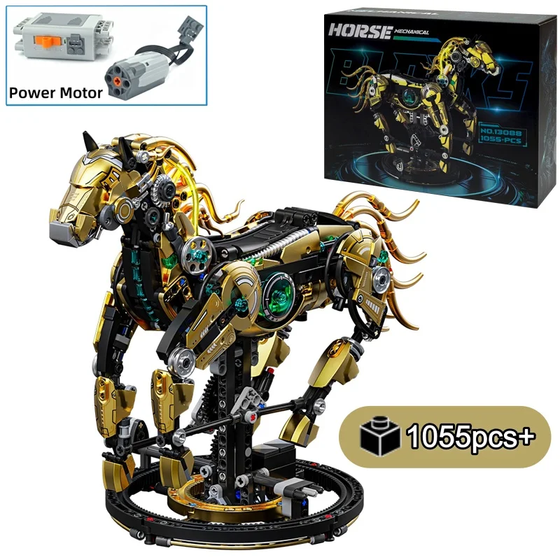 

Механический конь 2026: Набор для сборки MOC-модели из технических кирпичиков, DIY-конструктор для настольного декора, игрушка для взрослых и детей, 1055 деталей