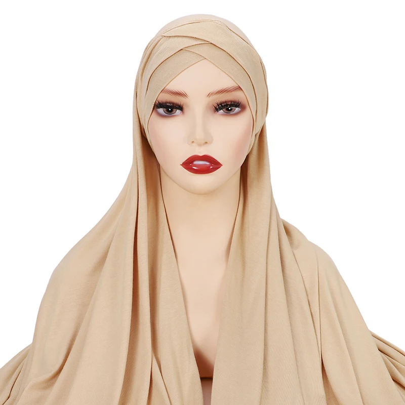 Muslim Jersey Hijab Cross Inner Undercap Instant Hijab for Women Ready to Wear Scarf