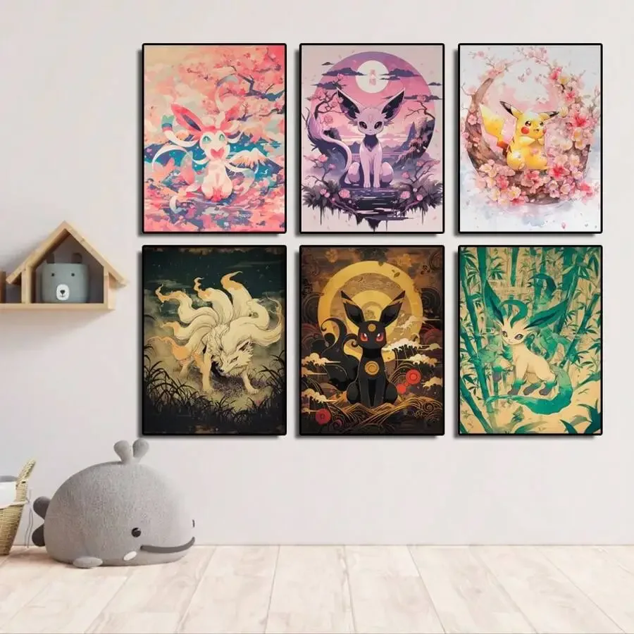 6 Styles Anime Pokemon Pikachu Sylveon Posters Wall Art Prints Living Room Decor Diamond Painting Home Decor Kids Gift Unframe
