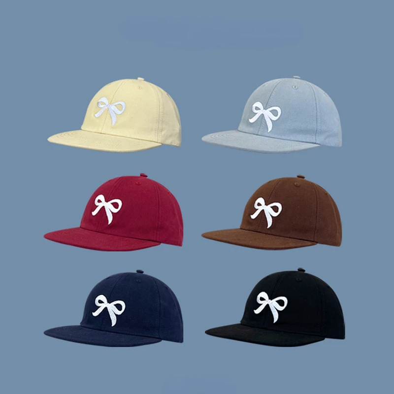 

2024 New Sweet Bow Embroidered Flat Eaves Ladies Baseball Hat Men's Spring and Summer Casual Versatile Solid Color Hip-Hop Cap