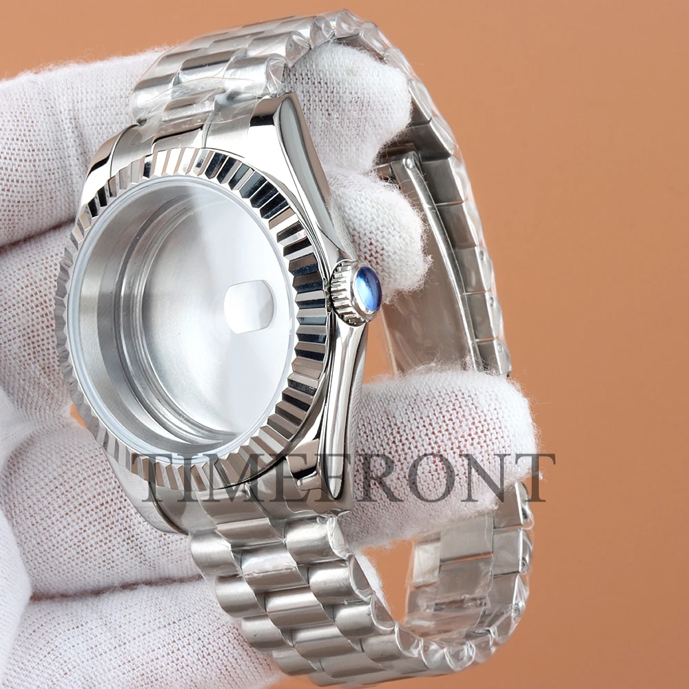 With 28.5mm NH35 Arabic Numerals Dial and Hands 36MM 39MM Watch Case For nh35 nh36 Movement Waterproof Silver Presidential Strap