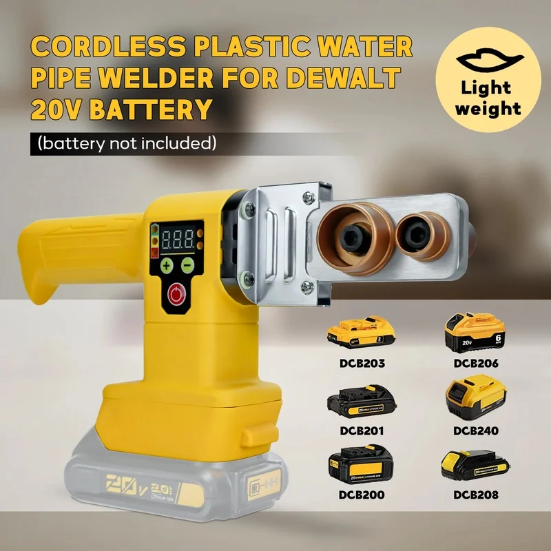 

Cordless Pipe Welding Machine for PPR/PB/PE Pipes, Digital Display, Compatible with 20V Battery (Battery Not Included)