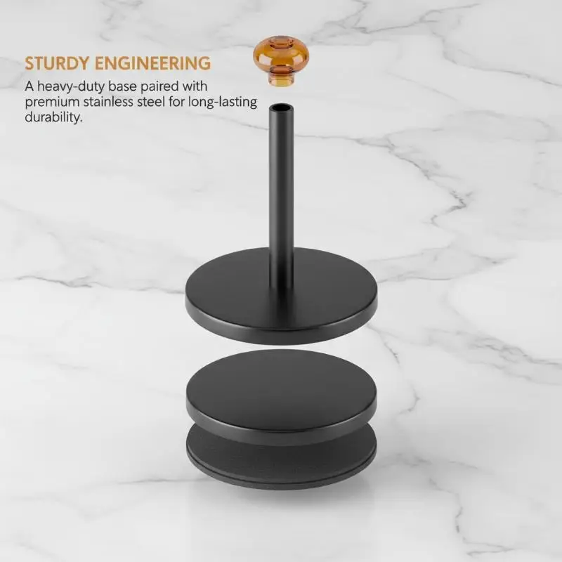 

Stainless Steel Kitchen Roll Holder With Weighted Base - Heavy-Duty Countertop Organizer, Space-Saving Design For Paper Towels