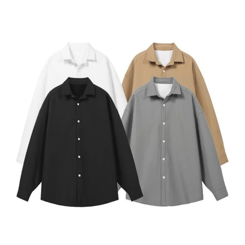 Versatile solid color new retro white shirt for men in spring and autumn