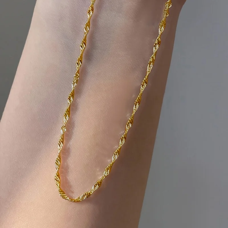 Huitan Silver Color Twist Chain Stainless Steel Necklace for Women Dainty Thin Layering Stackable Fashion Party Jewelry Daily