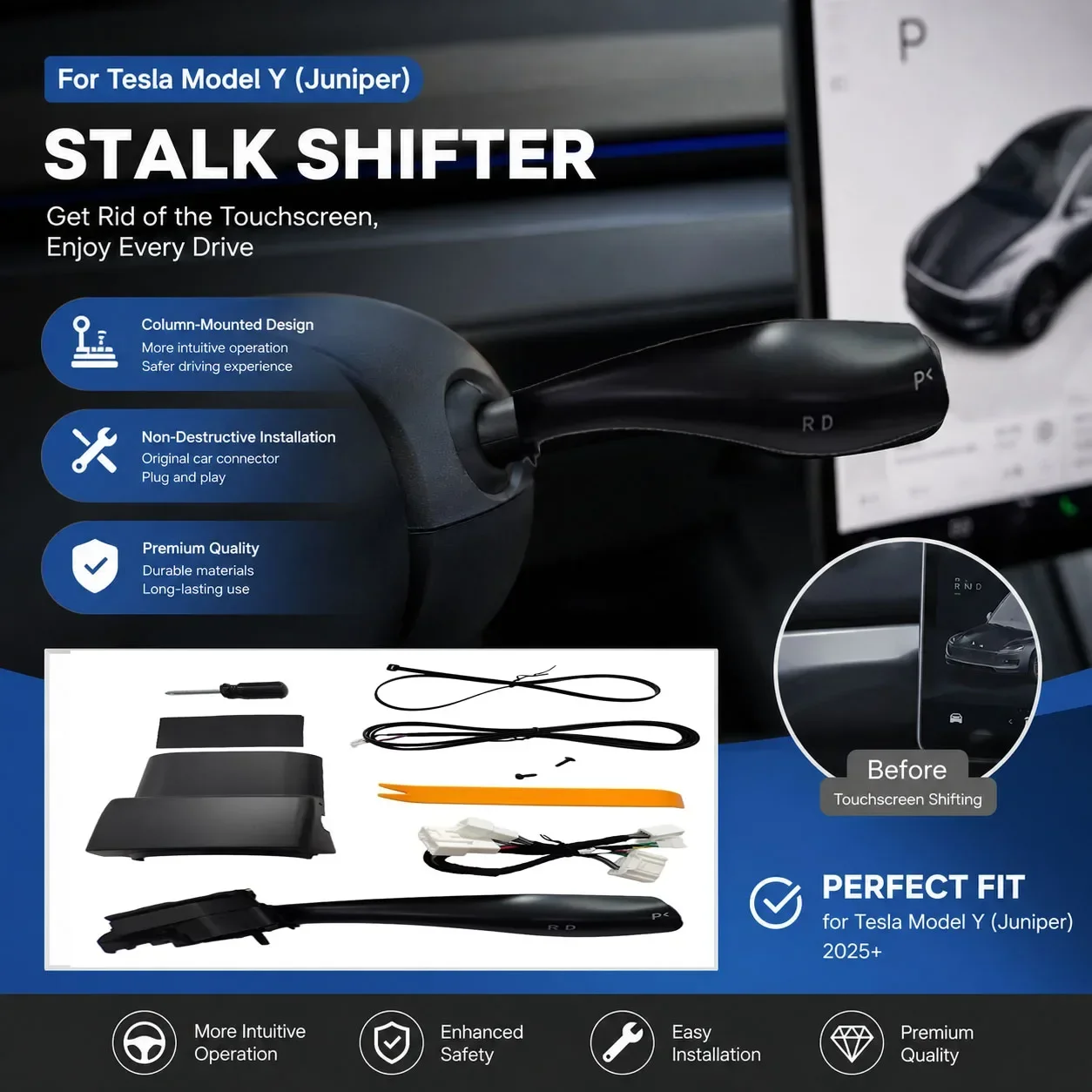 V3 Gear Shifter Handbar Stalk for Tesla New Model Y Juniper – OEM Style Plug & Play | Smooth Parking & Driving Control