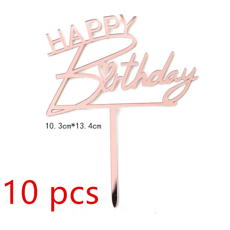 10 stücke Neue Gold Alles Gute Zum Geburtstag Kuchen Topper Gold Schwarz Acryl Kinder Geburtstag Party Kuchen Topper Dessert Dekoration Baby Dusche geschenk – Detail 6