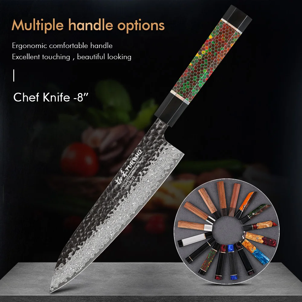 

TURWHO 8-inch Japanese Chef Knives 67 Layers Damascus Steel VG10 Core Hand Forged Kitchen Knife Slicer Cooking Tools DIY Handle