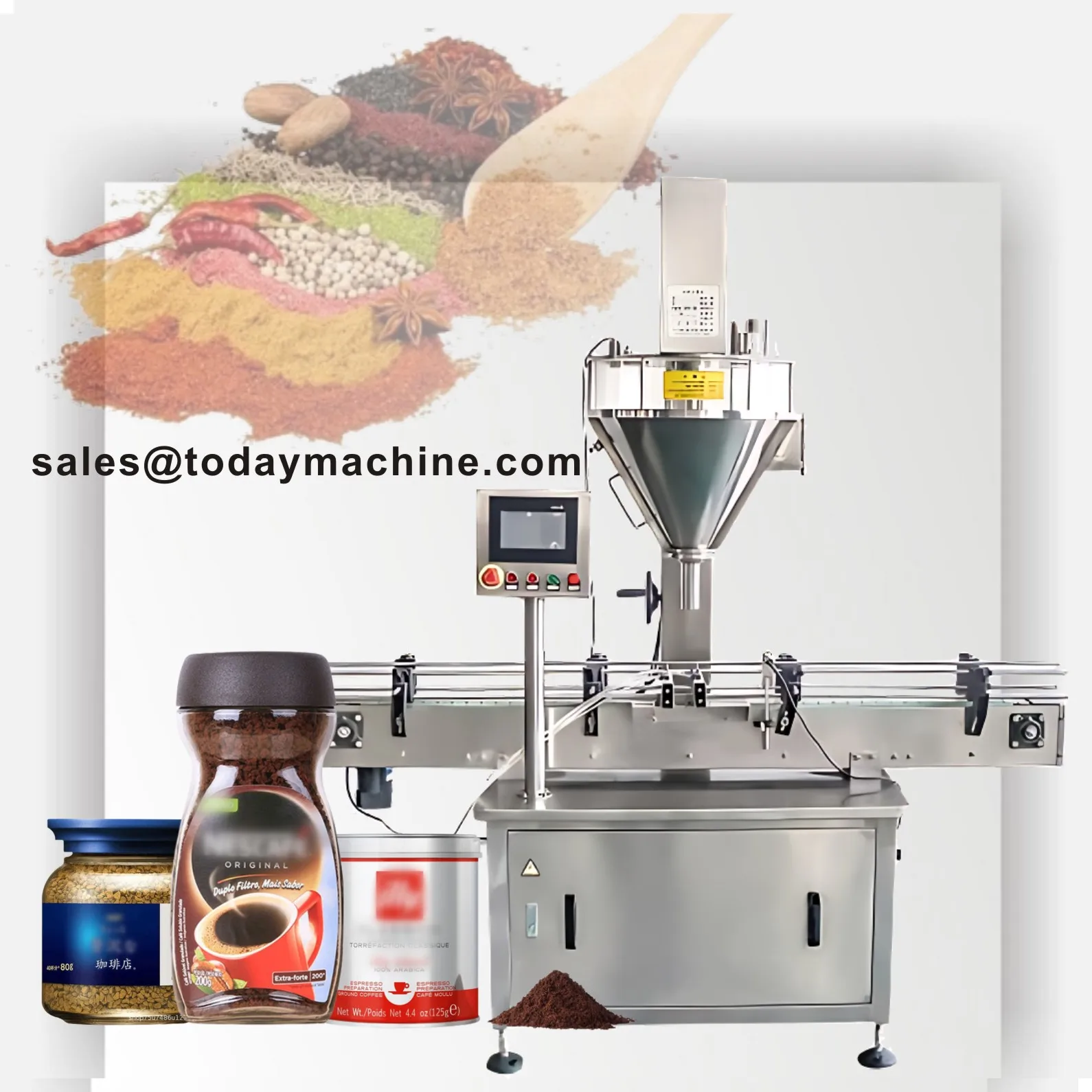 Linea di produzione di macchine riempitrici per bottiglie di spezie piccole in polvere di latte secco per caffè istantaneo con tazza a coclea automatica in alluminio di latta