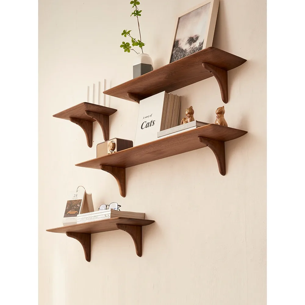 

Solid wood wall shelf Internet celebrity black walnut bookshelf Living room baffle wall Bedroom cherry wood shelf