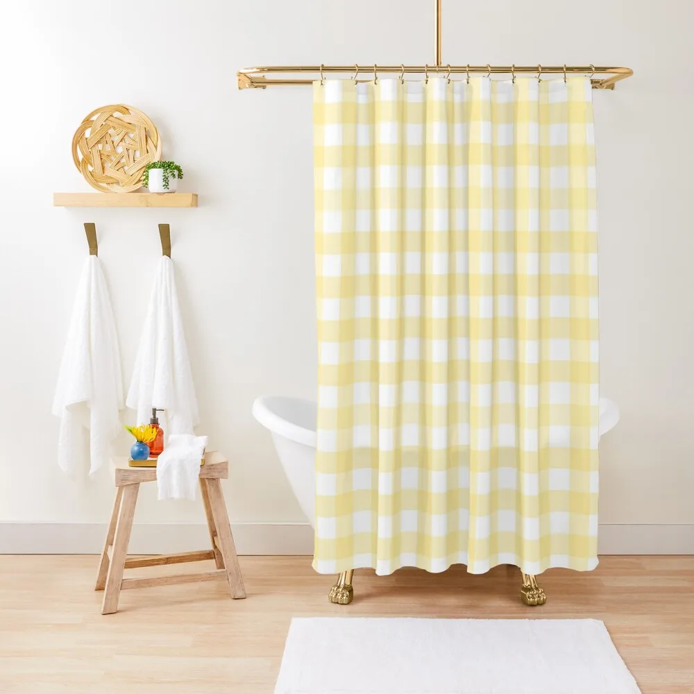 

Pastel Yellow Gingham Pattern (Large Wide Print) Shower Curtain Bathroom Deco Curtain For Bathrooms