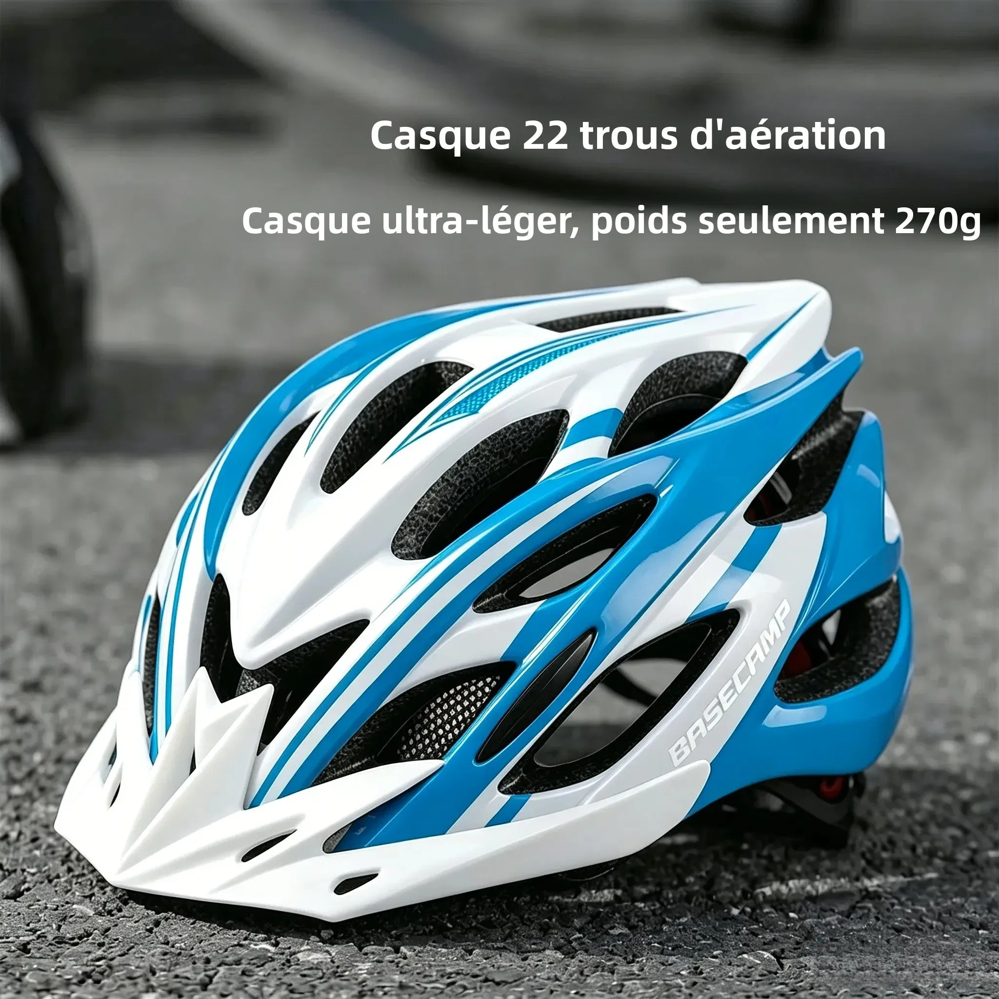 Casque vélo, Casque moto homme, Vélos montagne - Casque cyclisme montagne homme, visière LED, réglable, certifié CE, 22 aérations Coolmax, 270g