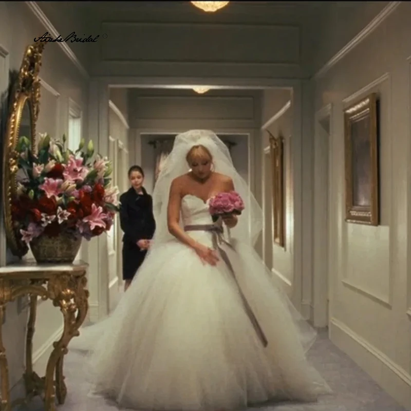 فستان زفاف تول كبير الحجم بدون حمالات، فستان زفاف الأميرة، فساتين زفاف منتفخة، فساتين زفاف مشد