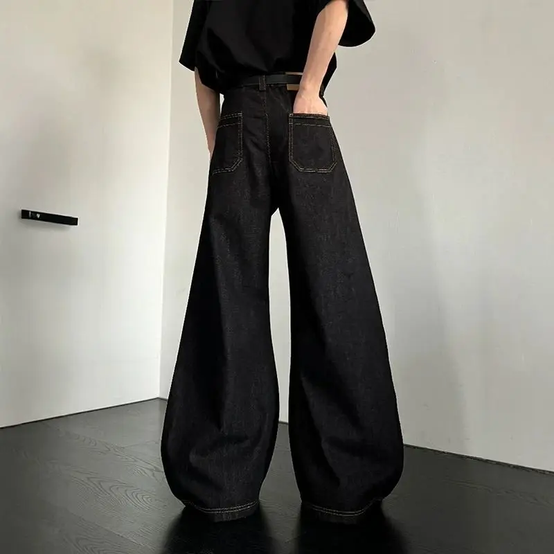Men's Minimalist Style Fashion Jeans Casual Pants Wide Legs Sweatpants Boys Summer Bottom Male High Waist Unisex Baggy Trousers