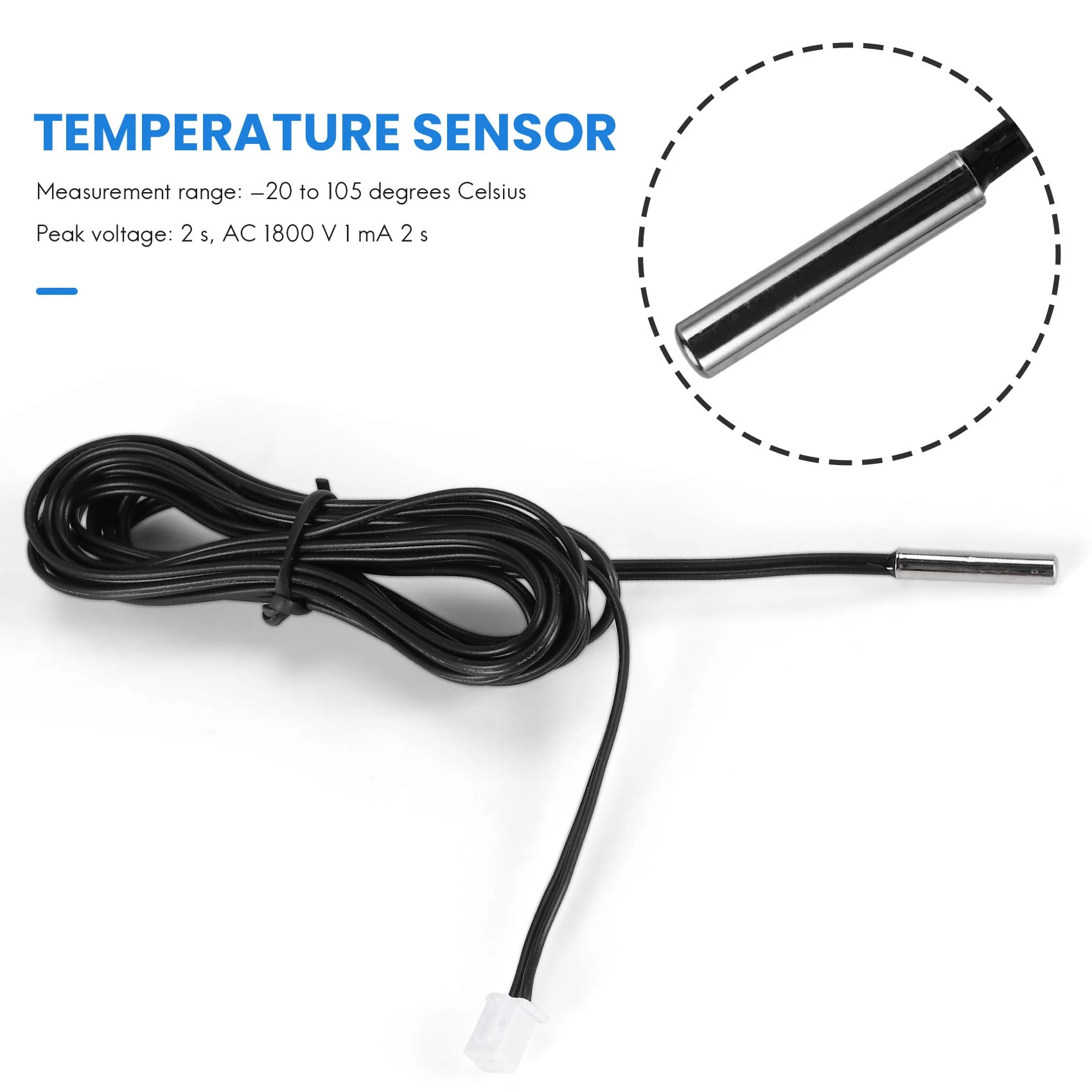 Cavo impermeabile della sonda del sensore di temperatura del termistore di 2 m NTC 10 K 1% 3950 nero