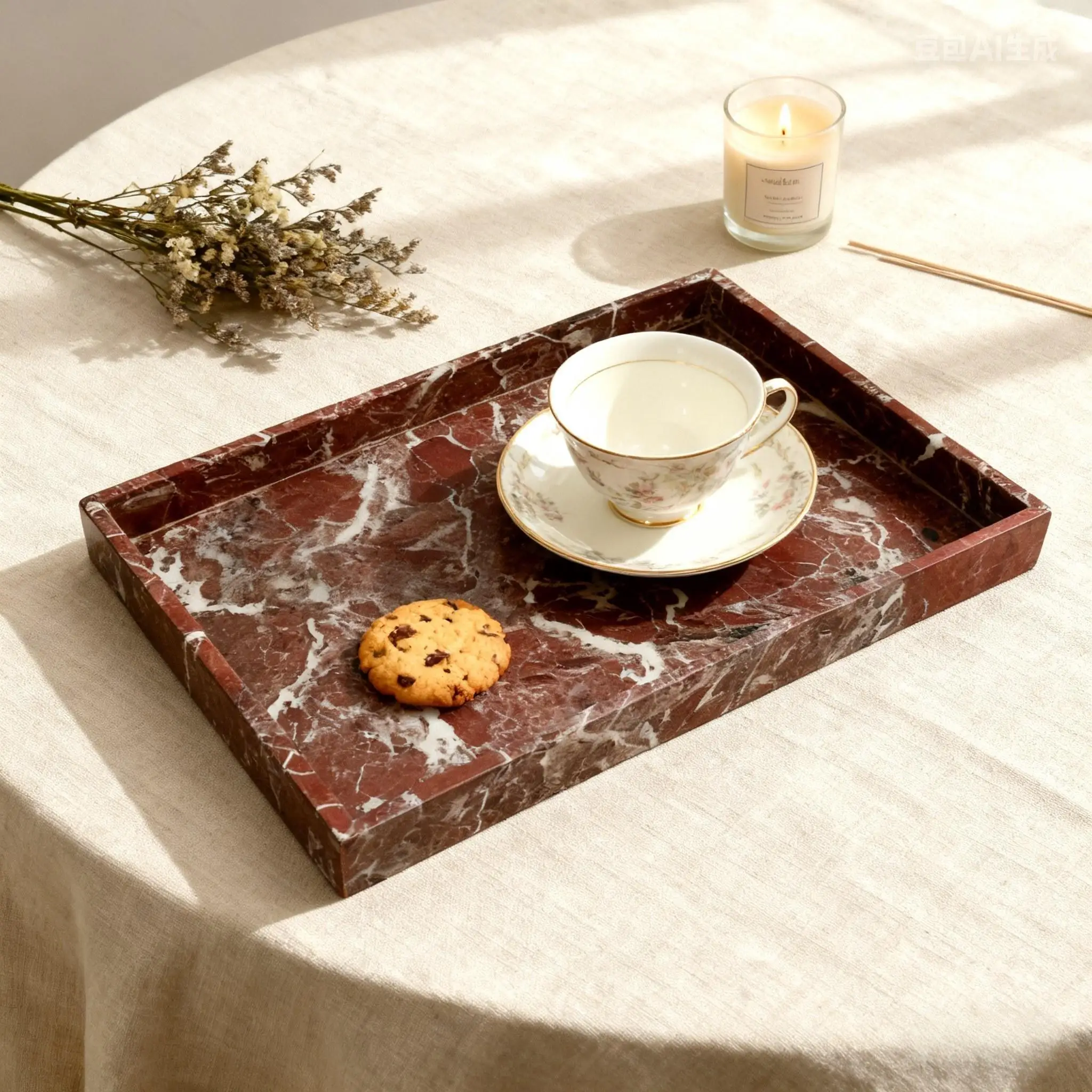 

Фиолетовый мраморный поднос (11,8 x 7,87 дюйма) - роскошный декоративный поднос из натурального камня для туалетного столика в ванной комнате, комода, домашнего декора