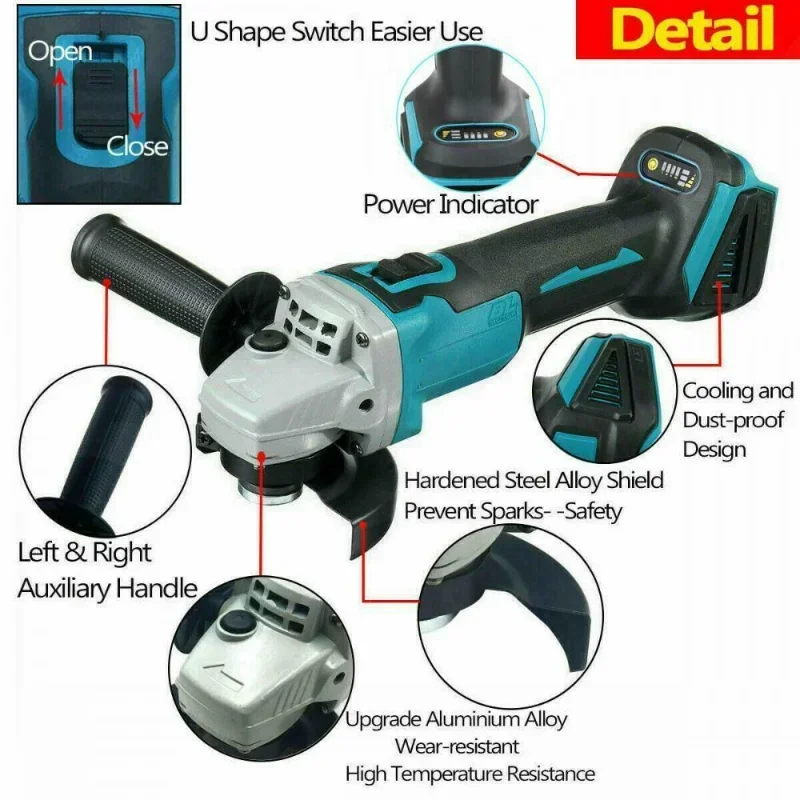 18V 100/125mm Cordless Brushless Angle Grinder for Makita Li-ion Battery ( NOT INCLUDE BATTERY)