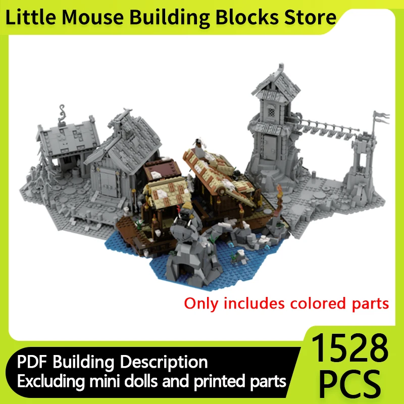 Castelo medieval modelo moc tijolos de construção viking aldeia casa tecnologia modular presentes feriado montar crianças brinquedos terno