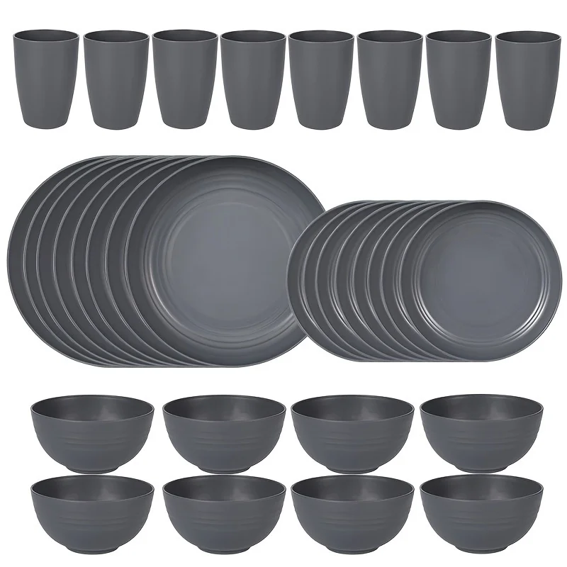 16/32pcs Plastic Tableware Set, Microwave And Dishwasher Safe,Suitable For Indoor And Outdoor Camping Picnic RV, Dinnerware Set