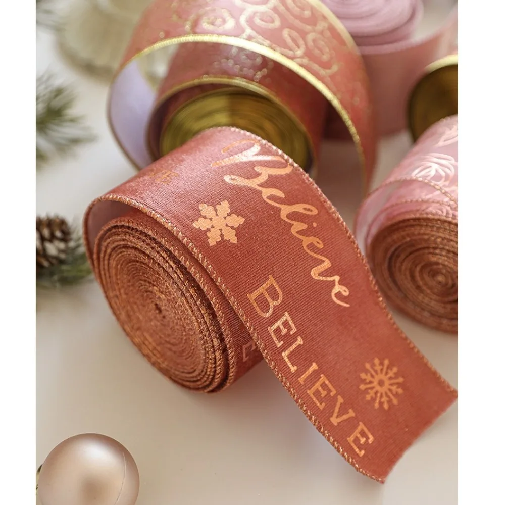 

New 2m Christmas Ribbon DIY Xmas Gift Fabric Swirl Ribbon Lmitation Linen Plaid Bow Snowflake Burlap Ribbon
