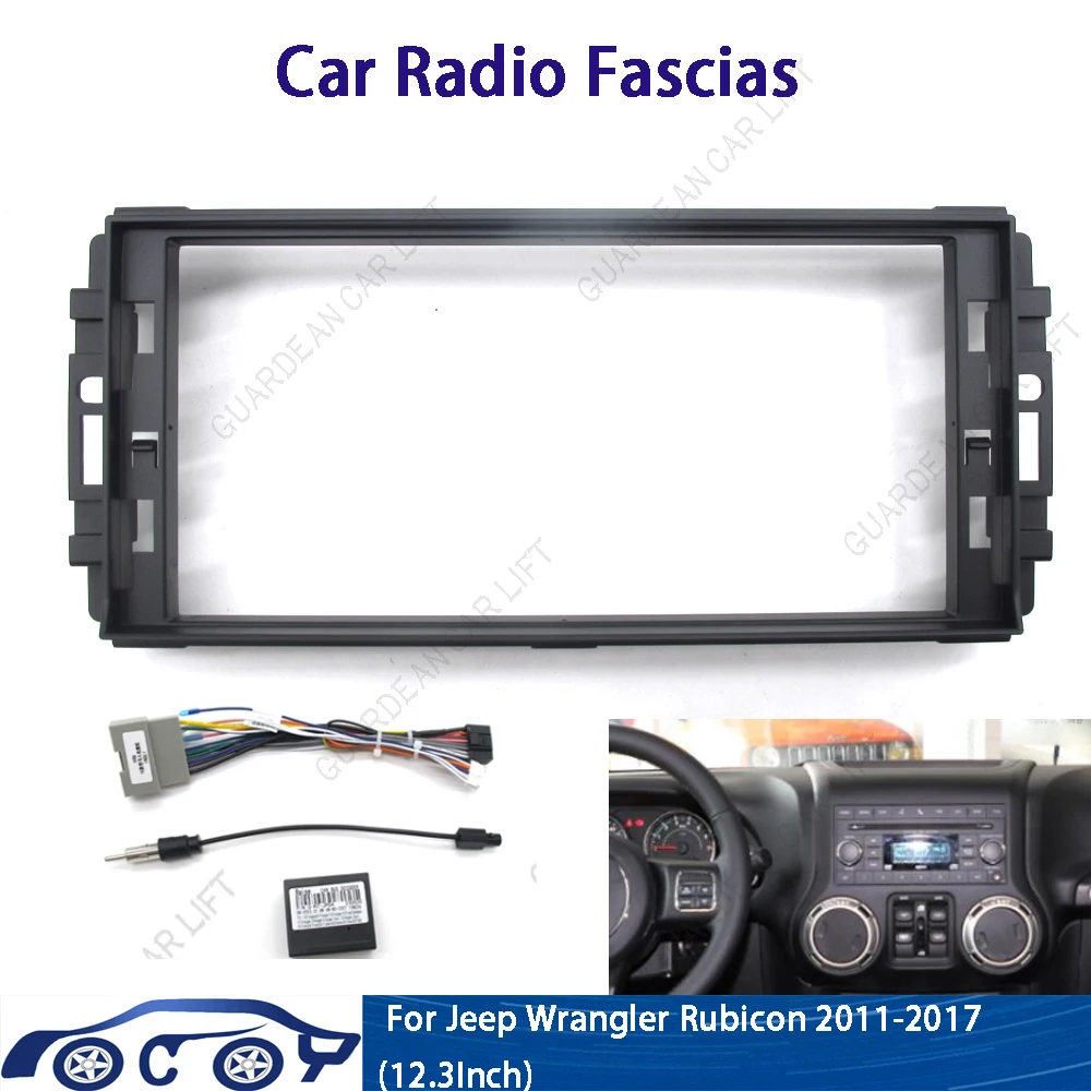 12.3 Inch Car Radio Fascias For Jeep Wrangler Rubicon 2011-2017 Android Stereo Frame Panel With Cable Canbus Decoding