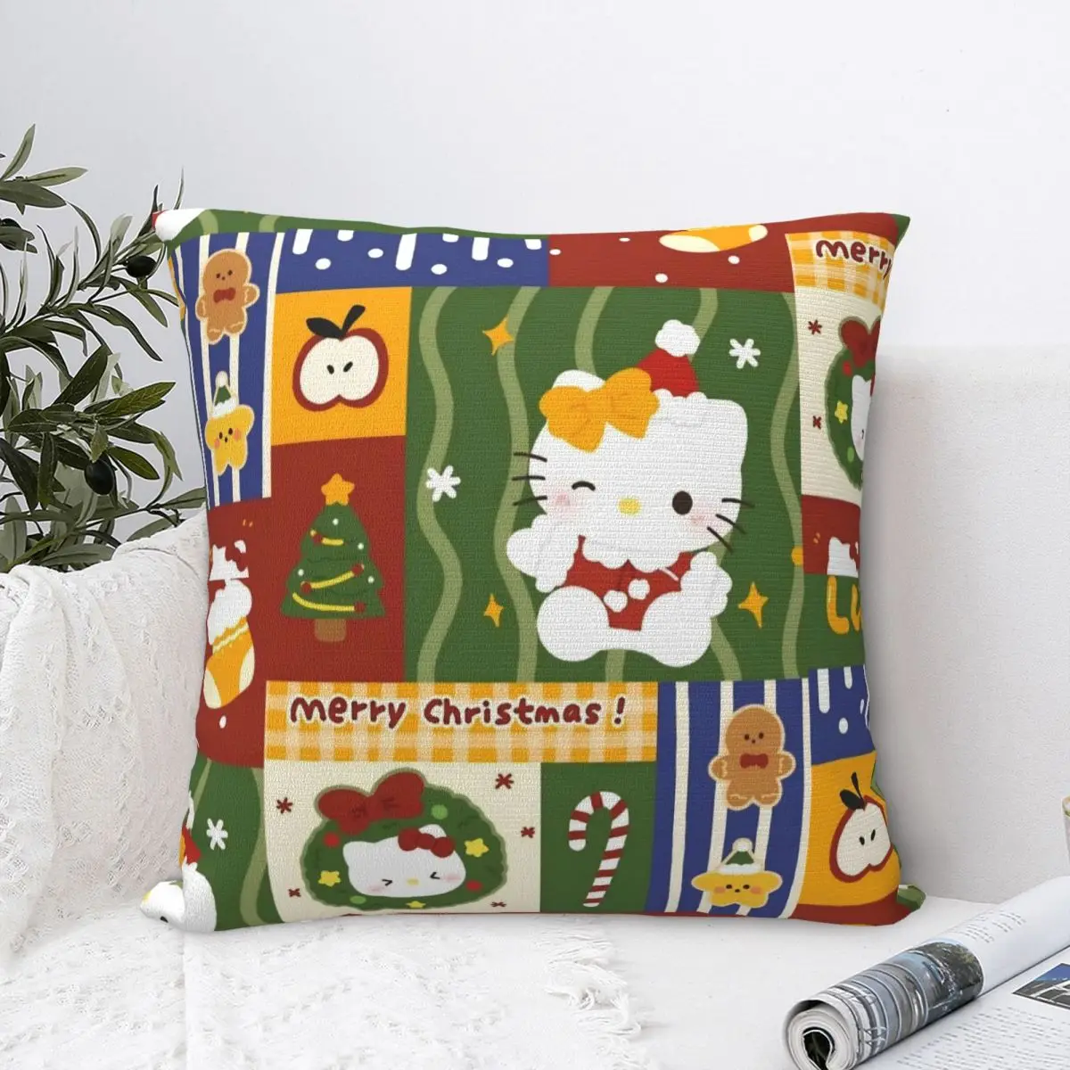 مرحبا كيتي عيد الميلاد رمي غطاء وسادة وسادة الزخرفية الجدة وسادة يغطي
