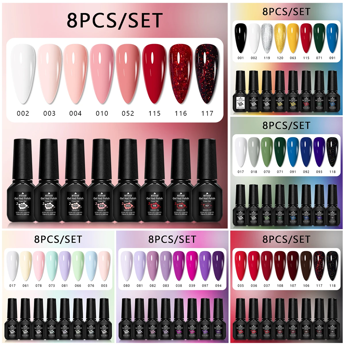 8Pcs/Set Gel Nail Polish Kit 7.8ml Soak Off UV LED Semi Permanent Gel Varnish Nude Macaron Wine Red Gel Lacquer for Salon DIY
