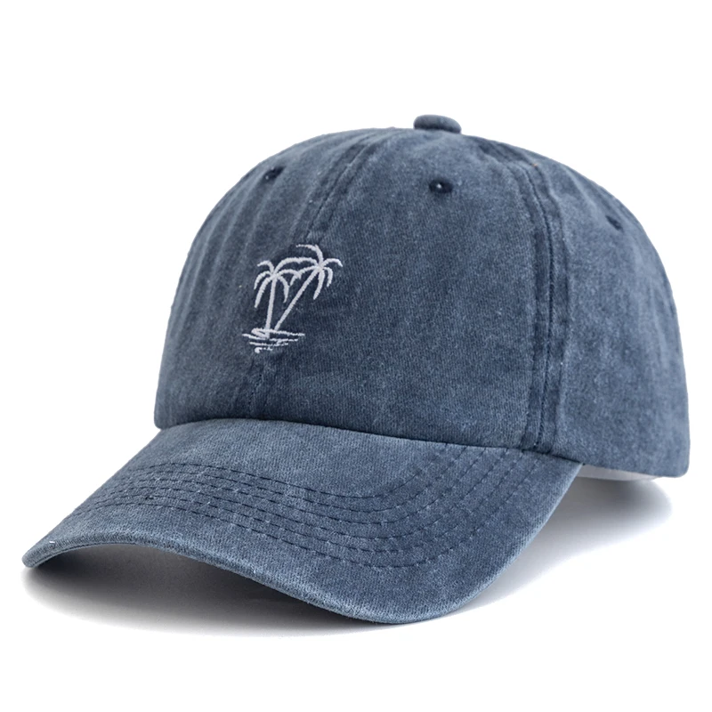 Neue Unisex Gewaschene Baumwolle Kappe Kokospalme Stickerei Vintage Baseball Kappe Männer Frauen Casual Outdoor Papa Hüte