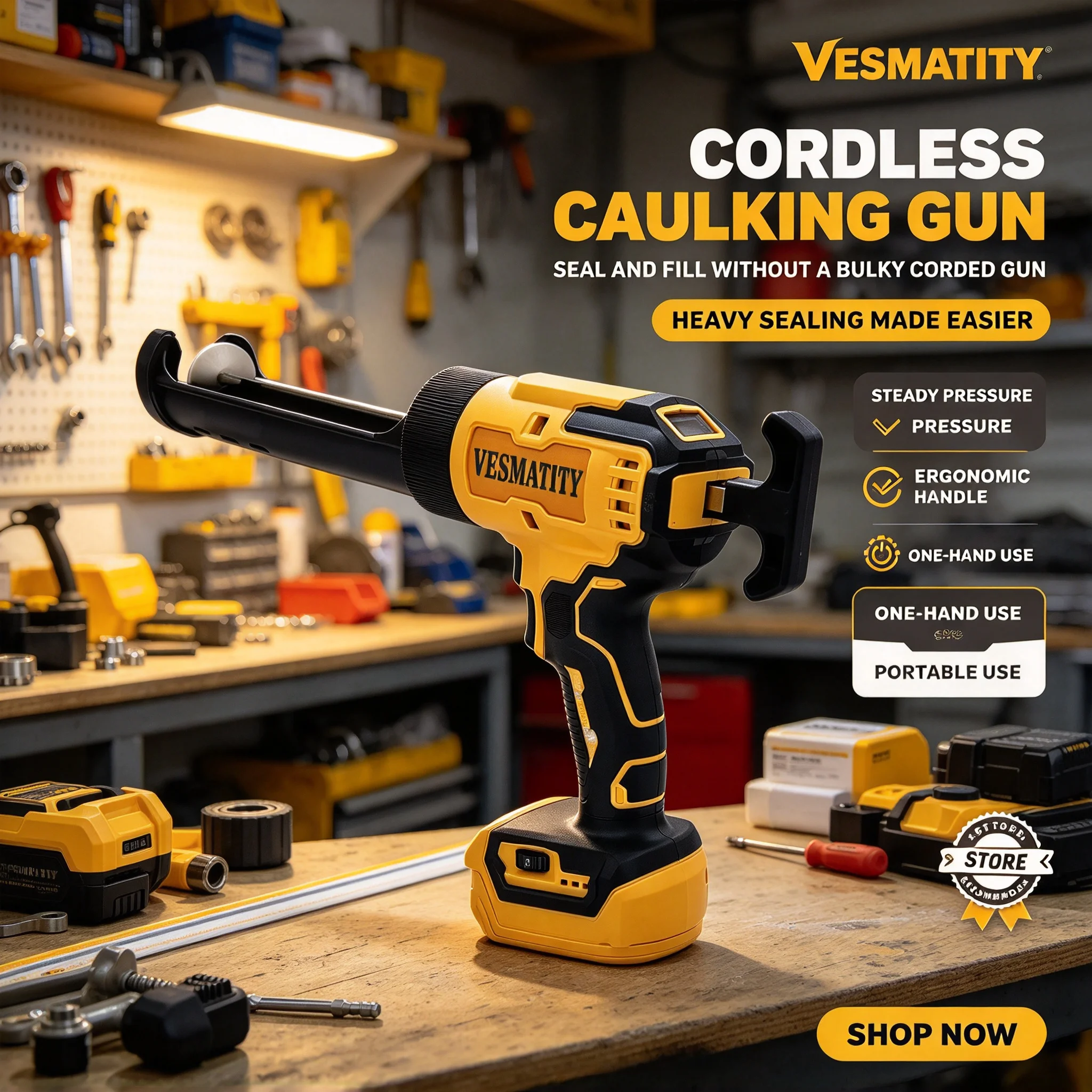 6 Speed Adjustable Vesmatity Cordless Electric Caulking Gun Glass Sealant Adhesive Glue Dispensing Tool for Doors Windows Fit 18