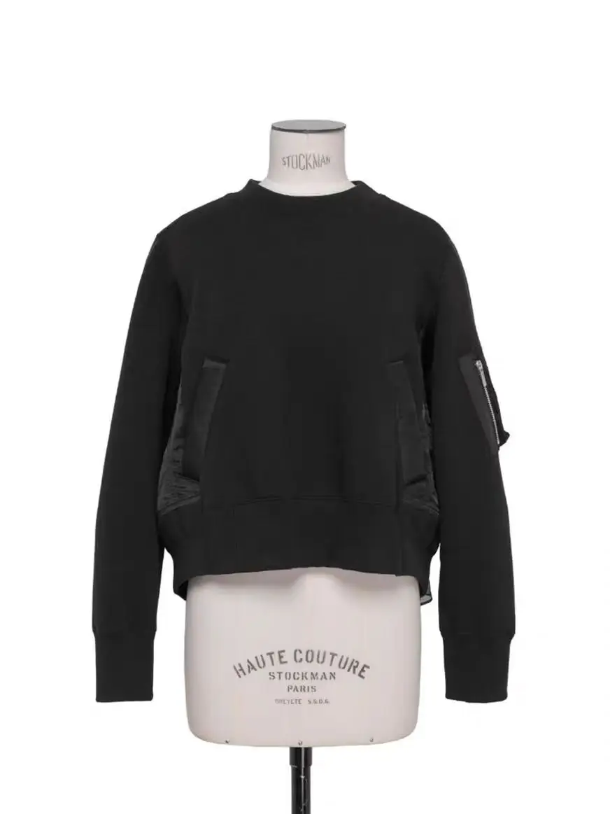 FOG SACAI Spring 2024 Loose Fit Color Blo Sweater round Ne Long Sve Casual Top for Women Cotton Polyester Blend