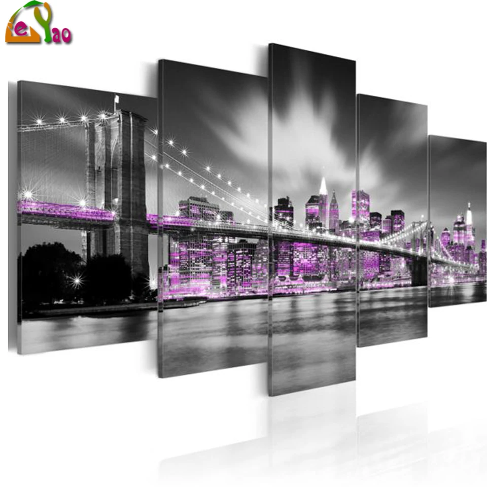 Amethystine New York Multi-Picture Diamond Painting Kits Handmade 5 pcs DIY Diamond Embroidery Mosaic Rhinestone Picture