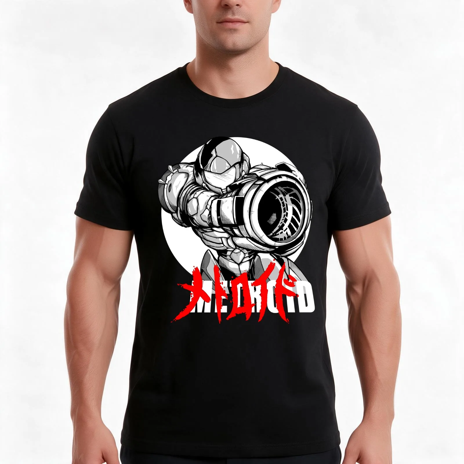 Metroid T-Shirt, Summer Casual Cotton Tee, Oversized Streetwear Tops, Vintage Graphic Print, Loose Fit Short Sleeve, 100% Cotton