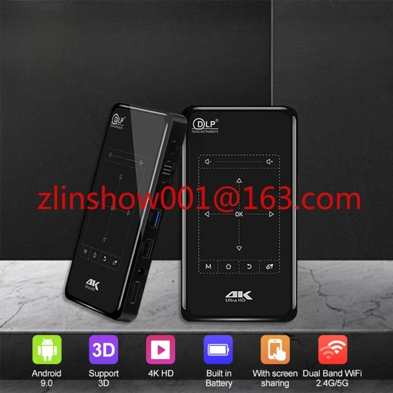 II Mini Portable Home DLP Full HD Projector Touch Keys يدعم بطاقة TF Android 9 Smart Projector