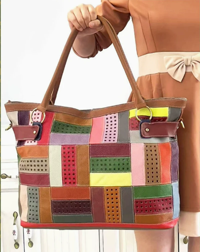 iPinee Genuine Leather Handbags for Women High Quality Large Striped Messenger Bag Fashionable Bolsa Feminina Famous Designer