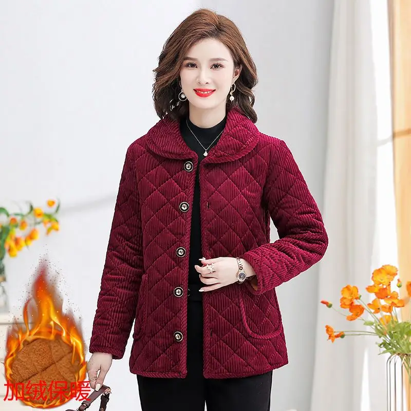 

Cotton Coat Plus Size Women Clothing 2023 Autumn Winter Middle Aged Mother Parka Temperament Retro Quilted Jacket