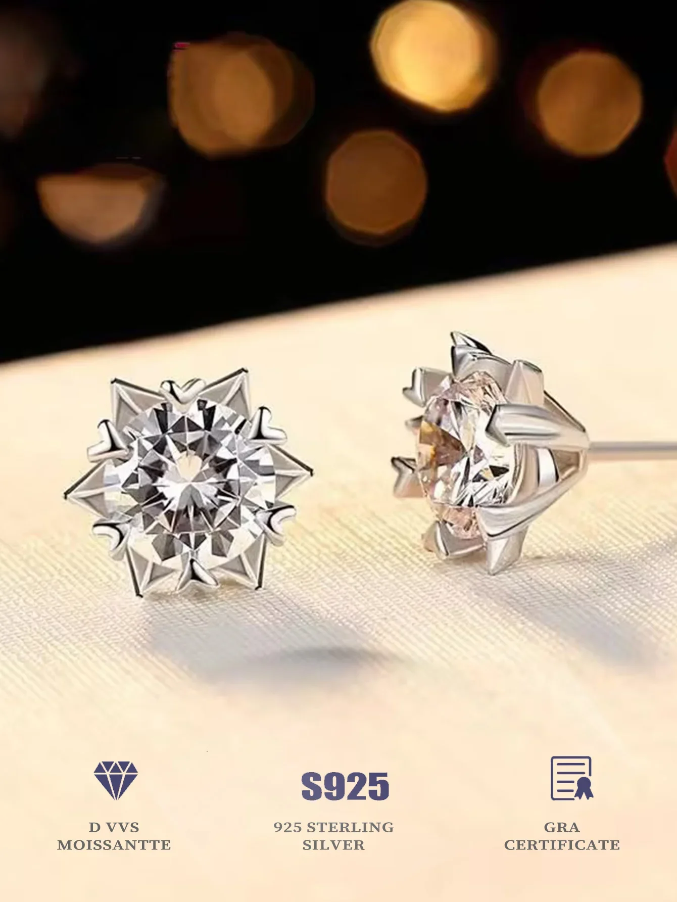 Hexagram Earrings 1ct Moissanite Earring 6.5mm Silver 925 Stud Earring  with Gra Certificate Jewellery Women