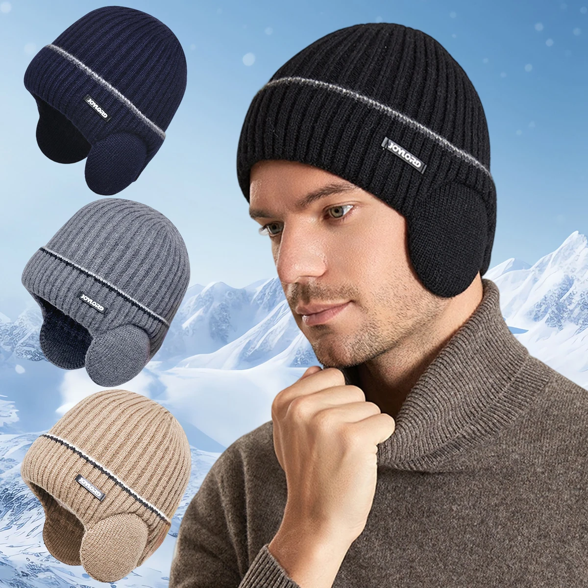 

Winter Men Thick Woolen Hat Added Fleece Warm Windproof Knitted Hat Cycling Cold Proof Pullover Hat Skullies Beanies Bonnet