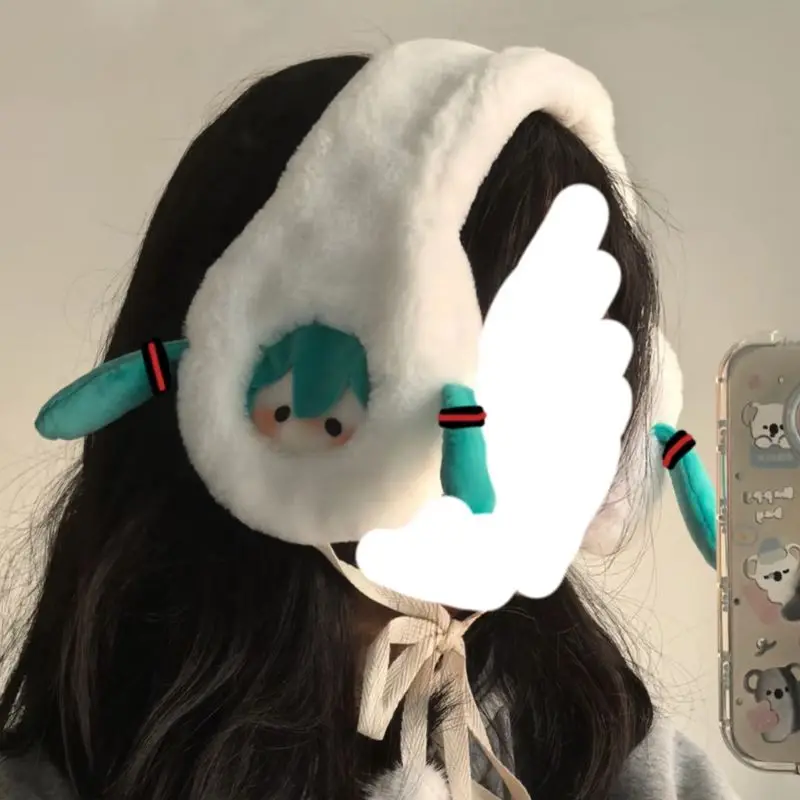 Cute Cartoon Kawaii Hatsune Miku Plush Ear Tips for Cute Winter Ears Warm and Windproof Thickened and Antifreeze Ear Tips