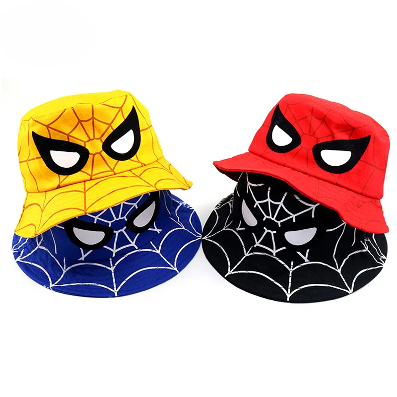 

Cosplay Cartoon Spider Bucket Hat for Boy Girl Autumn Baby Fisherman Hat Red Blue Panama Children Cotton Sun Cap 3-8Y
